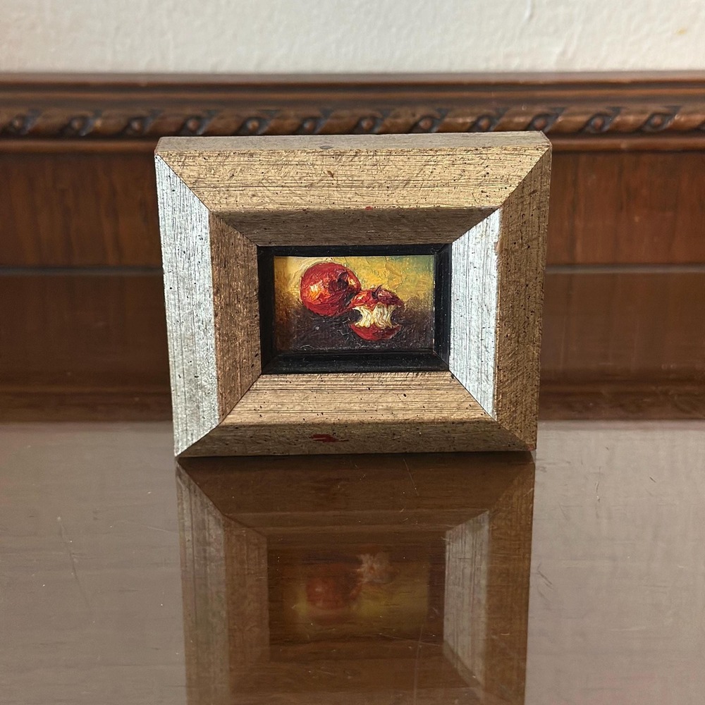 Vintage‎ Miniature Mini Apple Oil Painting - Picture 3 of 9